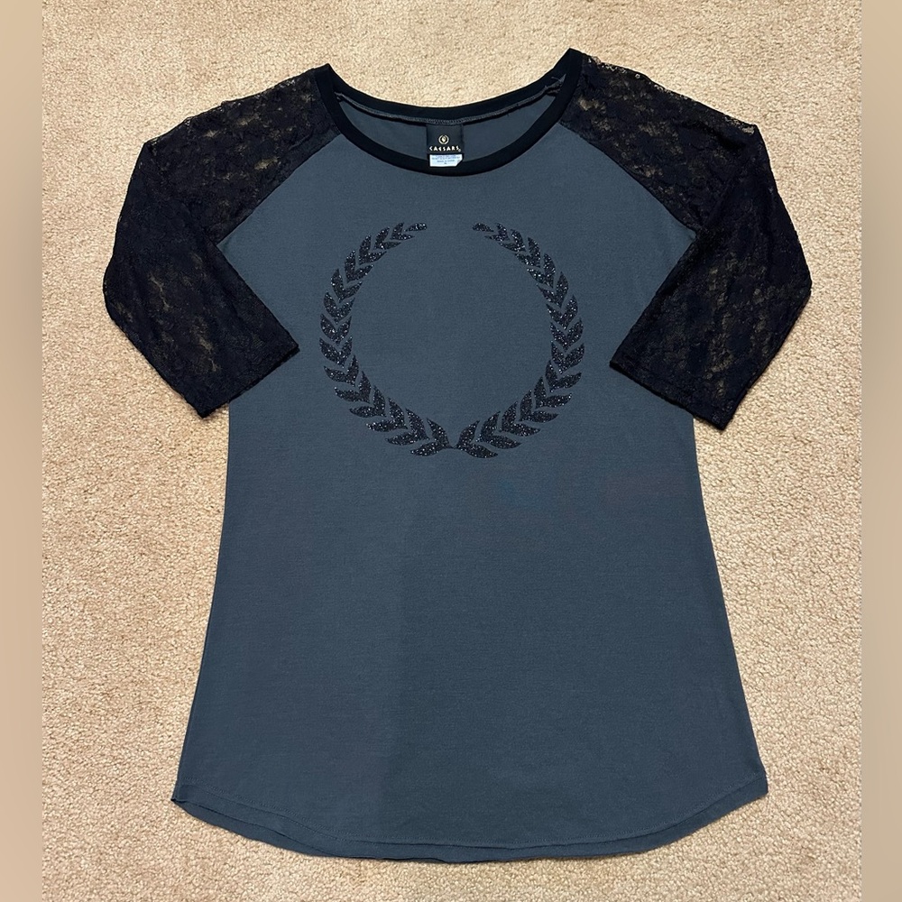 🩶🖤 Caesars Palace Grey with Black Lace Shirt 🖤🩶